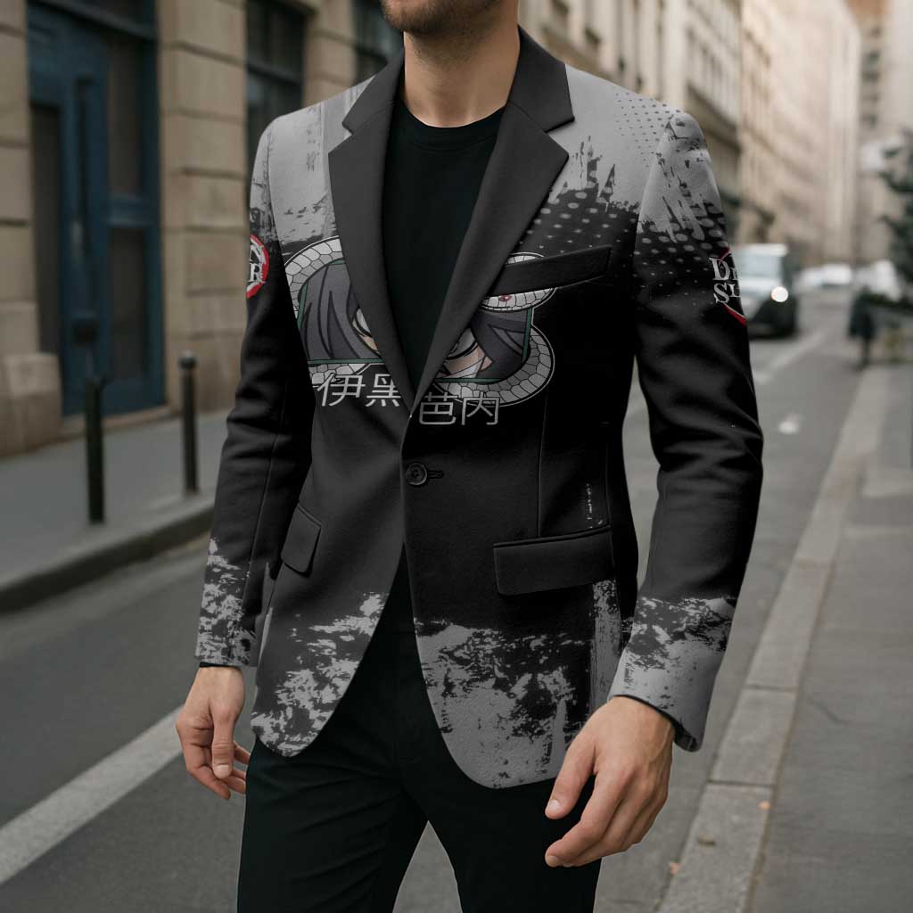 Obanai Iguro Demon Slayer Monochrome Blazer Design with Snake and Grunge Texture - The Mazicc