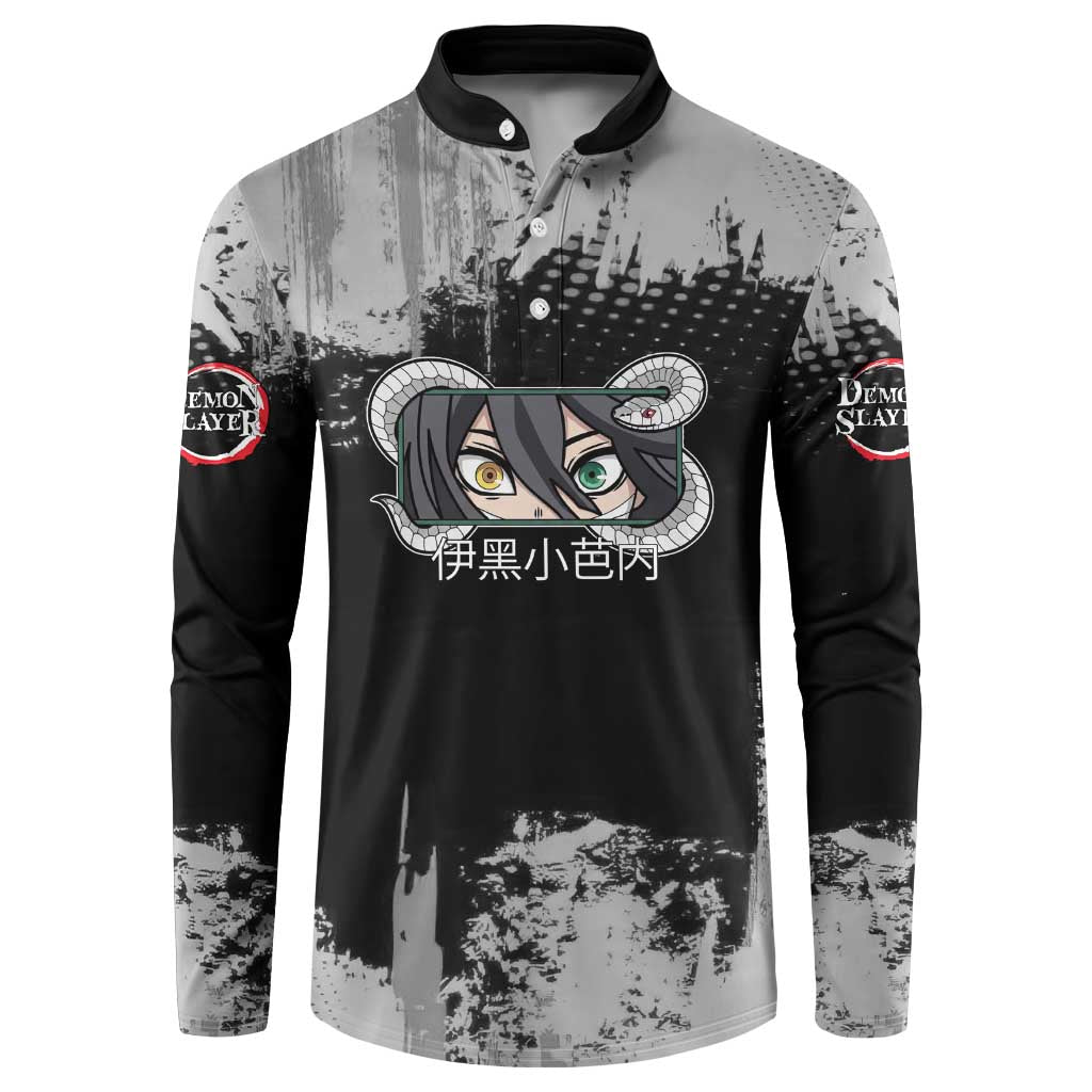 Obanai Iguro Demon Slayer Monochrome Button Sweatshirt Design with Snake and Grunge Texture - The Mazicc
