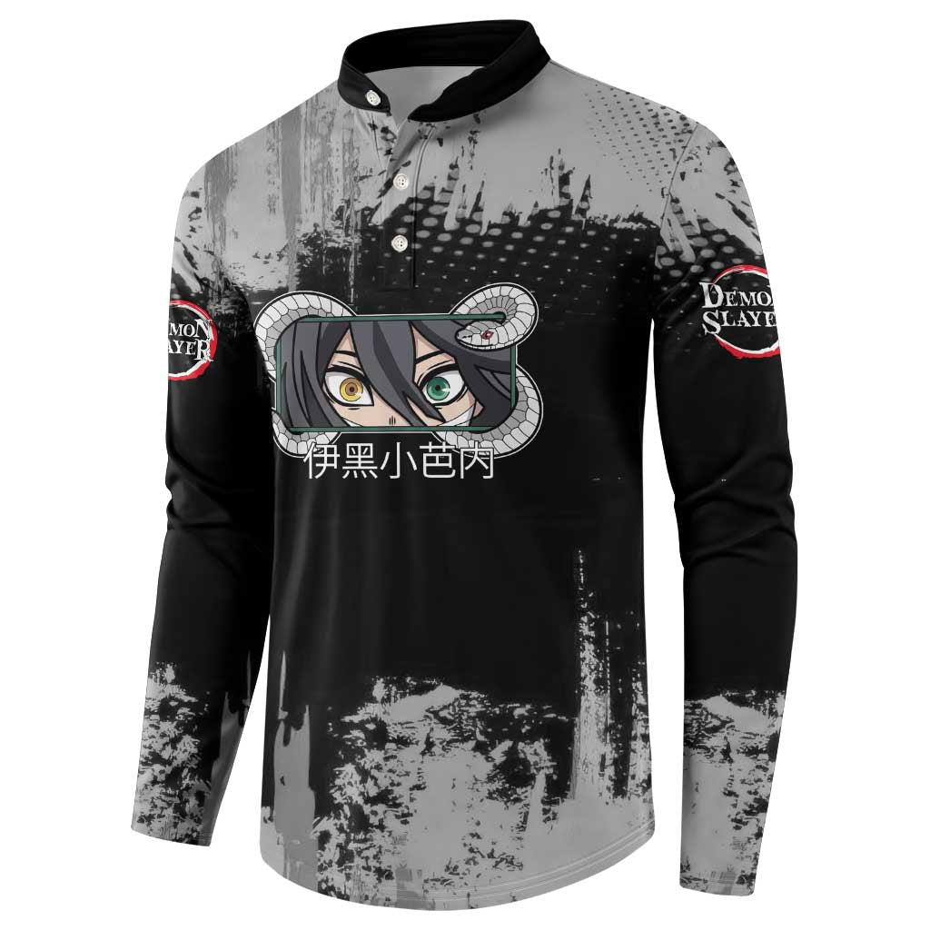 Obanai Iguro Demon Slayer Monochrome Button Sweatshirt Design with Snake and Grunge Texture - The Mazicc