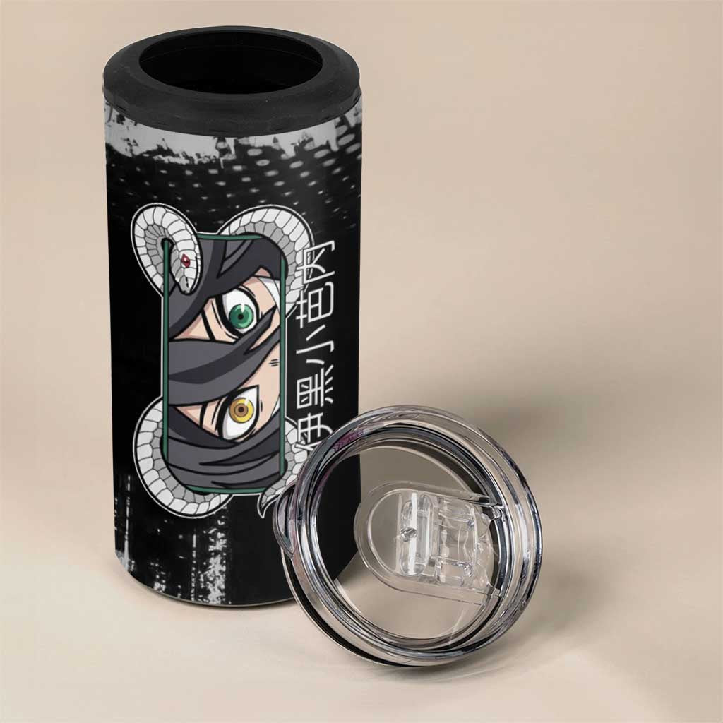 Obanai Iguro Demon Slayer Monochrome 4 in 1 Can Cooler Tumbler Design with Snake and Grunge Texture - The Mazicc