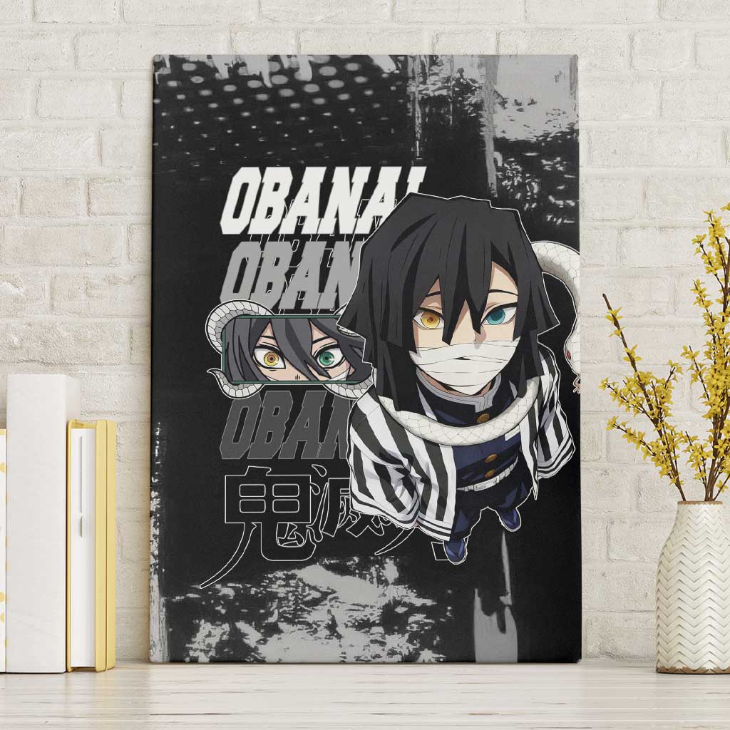 Obanai Iguro Demon Slayer Monochrome Canvas Wall Art Design with Snake and Grunge Texture - The Mazicc
