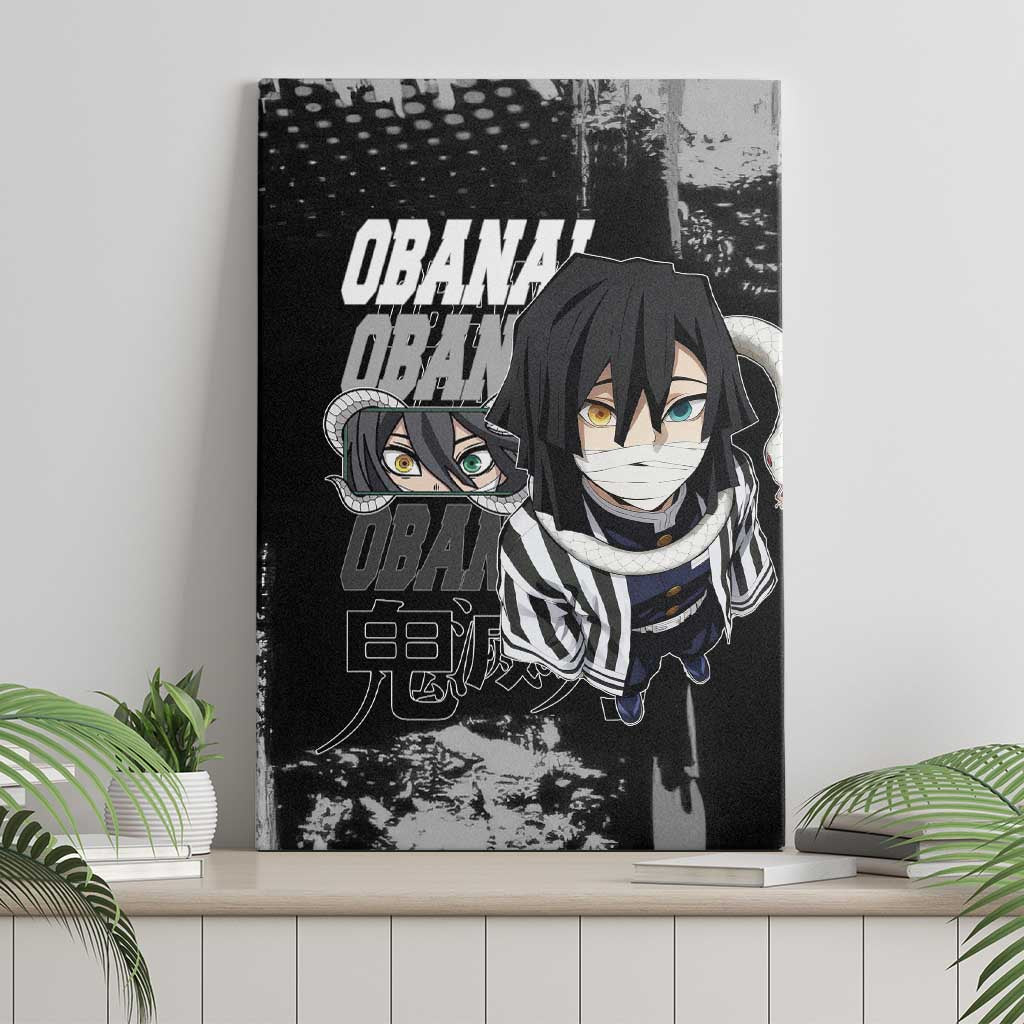 Obanai Iguro Demon Slayer Monochrome Canvas Wall Art Design with Snake and Grunge Texture - The Mazicc