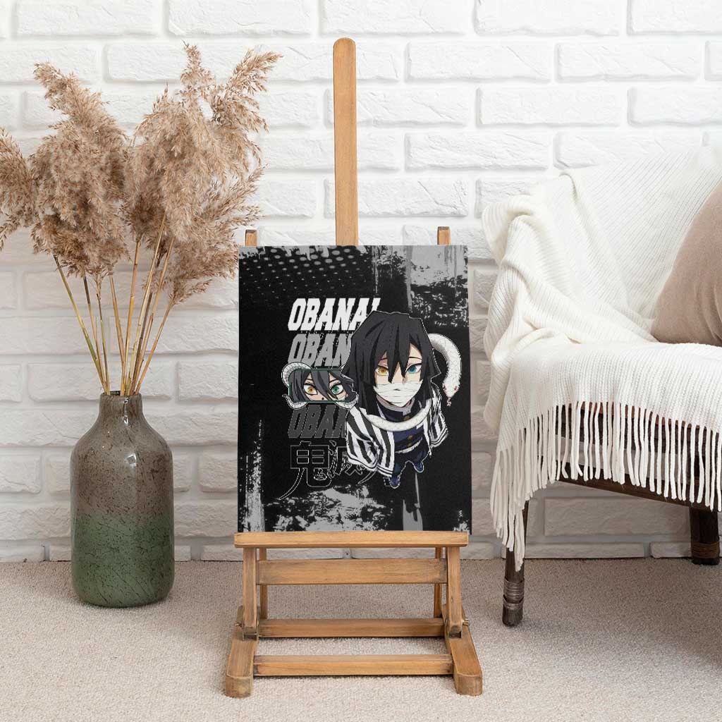 Obanai Iguro Demon Slayer Monochrome Canvas Wall Art Design with Snake and Grunge Texture - The Mazicc