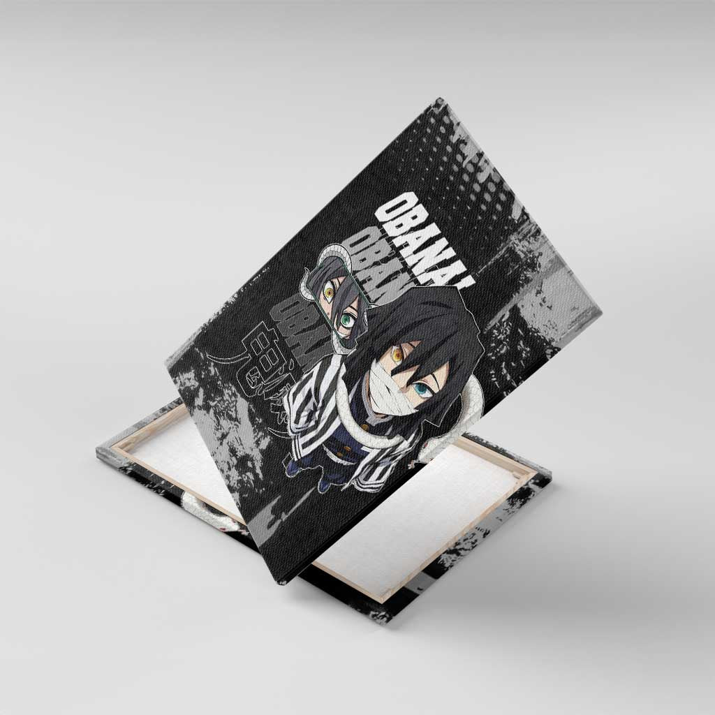 Obanai Iguro Demon Slayer Monochrome Canvas Wall Art Design with Snake and Grunge Texture - The Mazicc