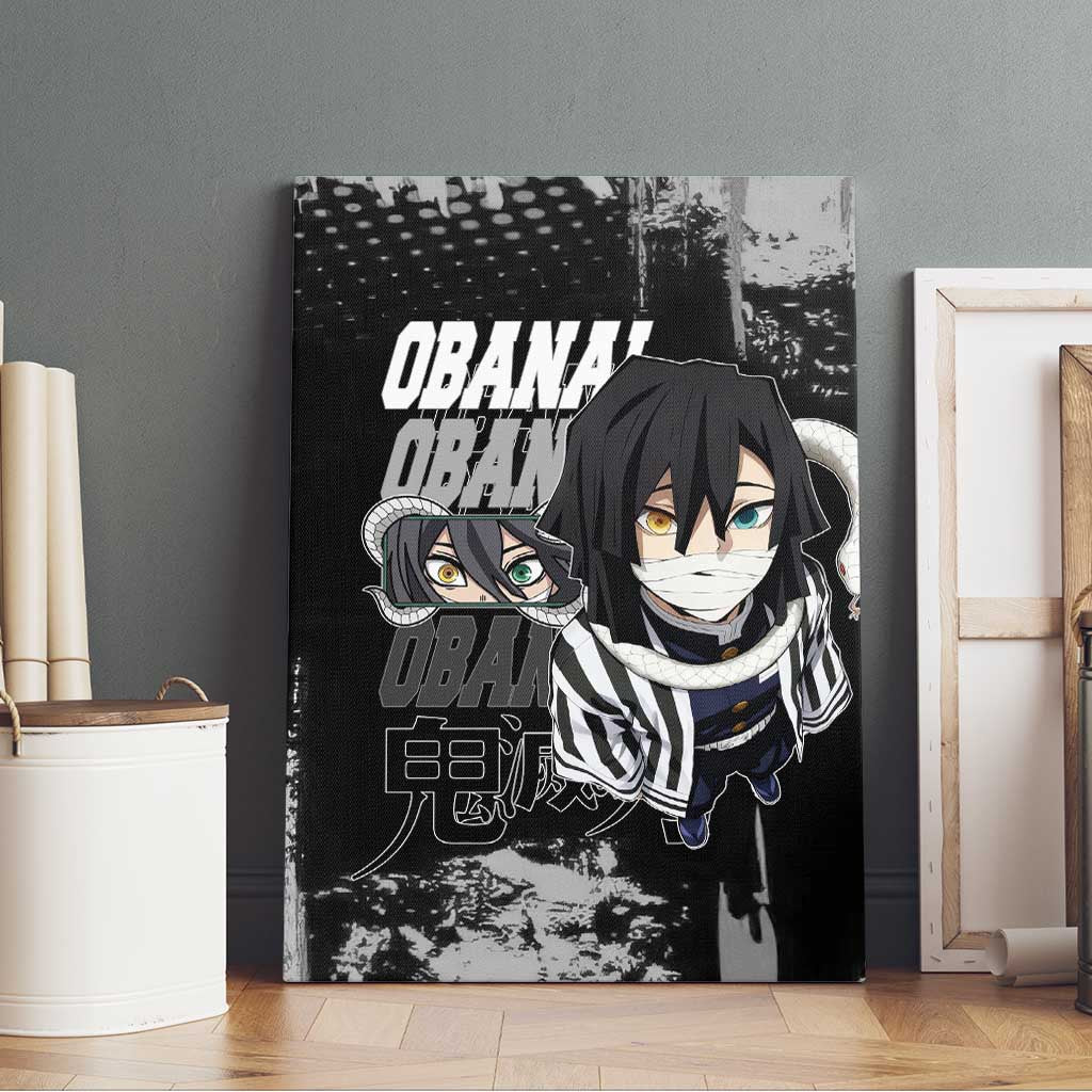 Obanai Iguro Demon Slayer Monochrome Canvas Wall Art Design with Snake and Grunge Texture - The Mazicc