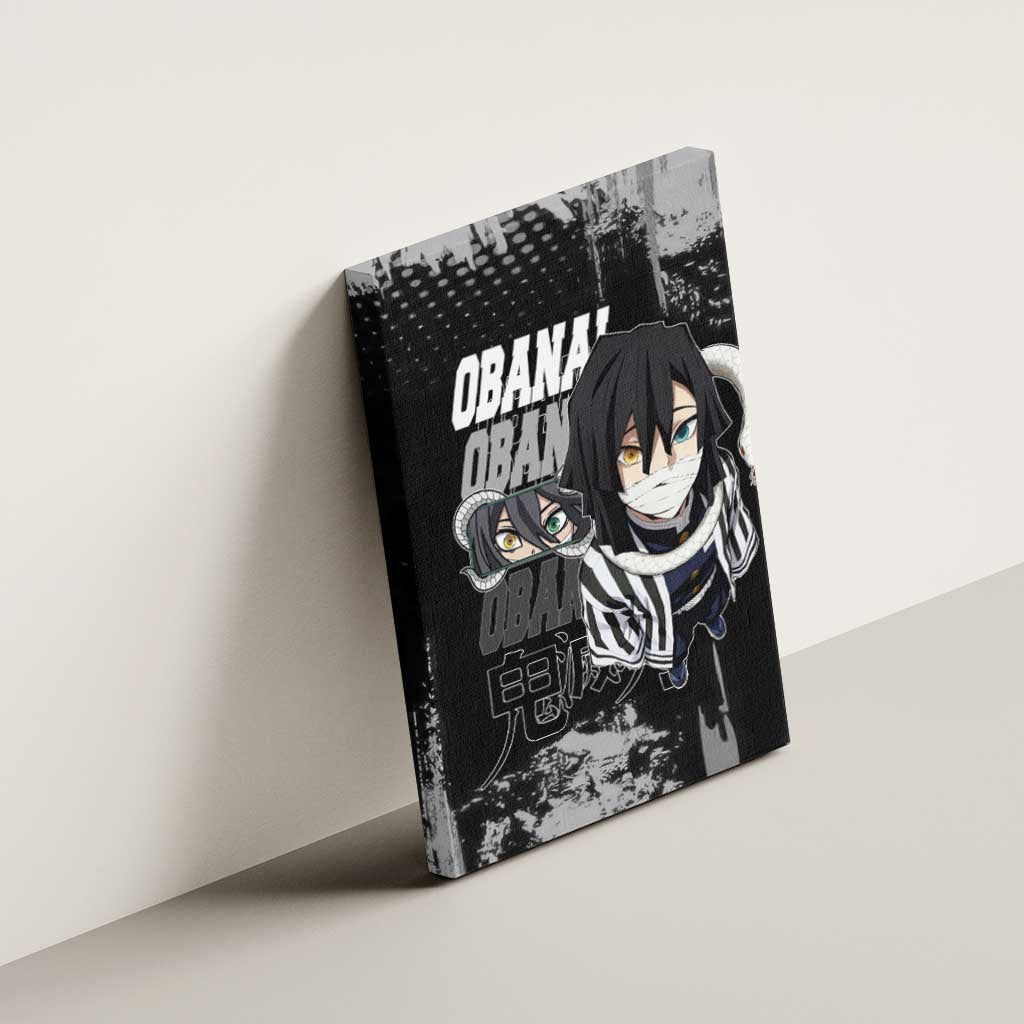 Obanai Iguro Demon Slayer Monochrome Canvas Wall Art Design with Snake and Grunge Texture - The Mazicc