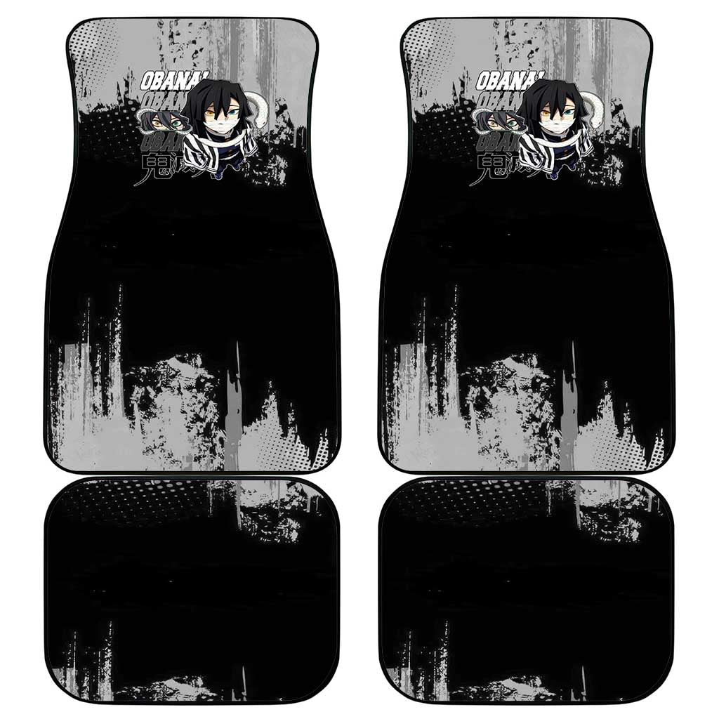 Obanai Iguro Demon Slayer Monochrome Car Mats Design with Snake and Grunge Texture - The Mazicc