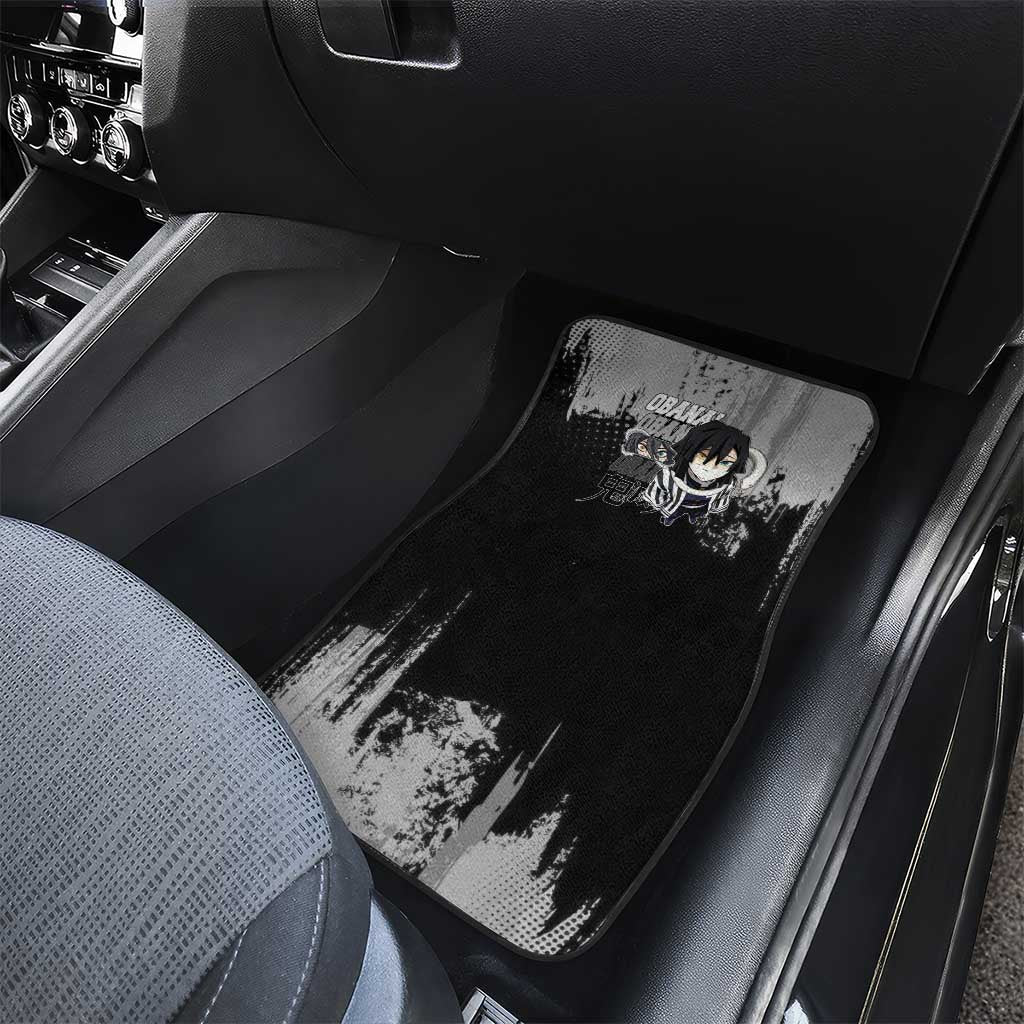 Obanai Iguro Demon Slayer Monochrome Car Mats Design with Snake and Grunge Texture - The Mazicc