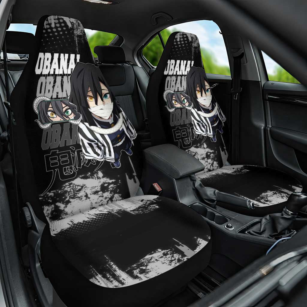 Obanai Iguro Demon Slayer Monochrome Car Seat Cover Design with Snake and Grunge Texture - The Mazicc