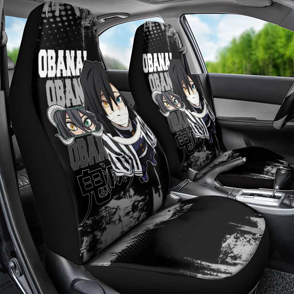 Obanai Iguro Demon Slayer Monochrome Car Seat Cover Design with Snake and Grunge Texture - The Mazicc