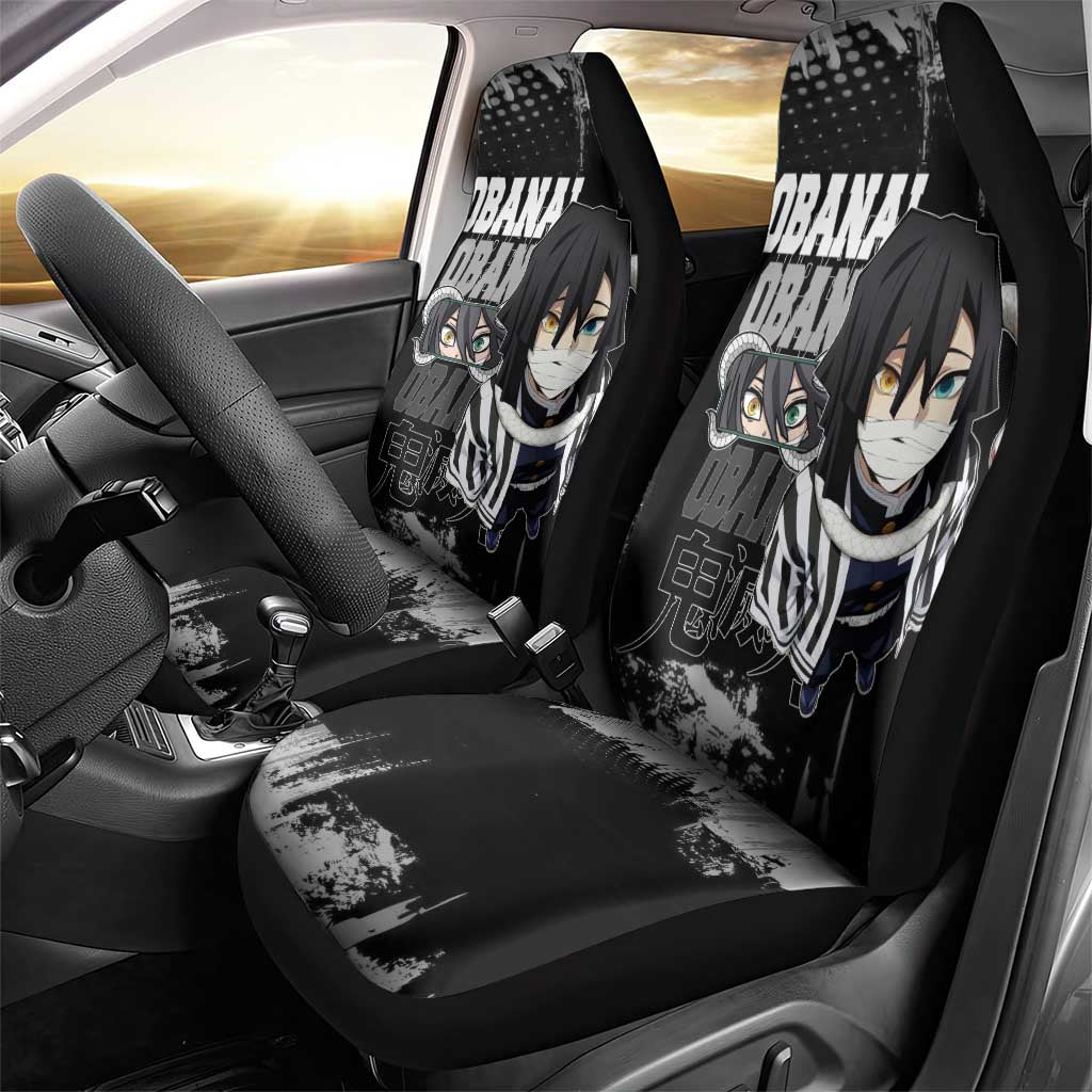 Obanai Iguro Demon Slayer Monochrome Car Seat Cover Design with Snake and Grunge Texture - The Mazicc
