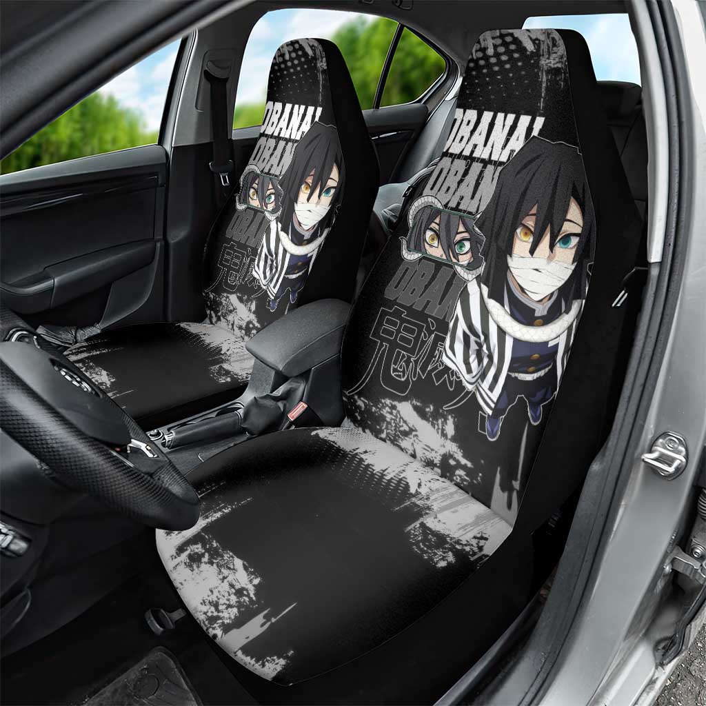 Obanai Iguro Demon Slayer Monochrome Car Seat Cover Design with Snake and Grunge Texture - The Mazicc