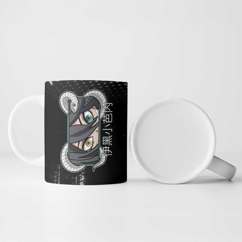 Obanai Iguro Demon Slayer Monochrome Ceramic Mug Design with Snake and Grunge Texture - The Mazicc