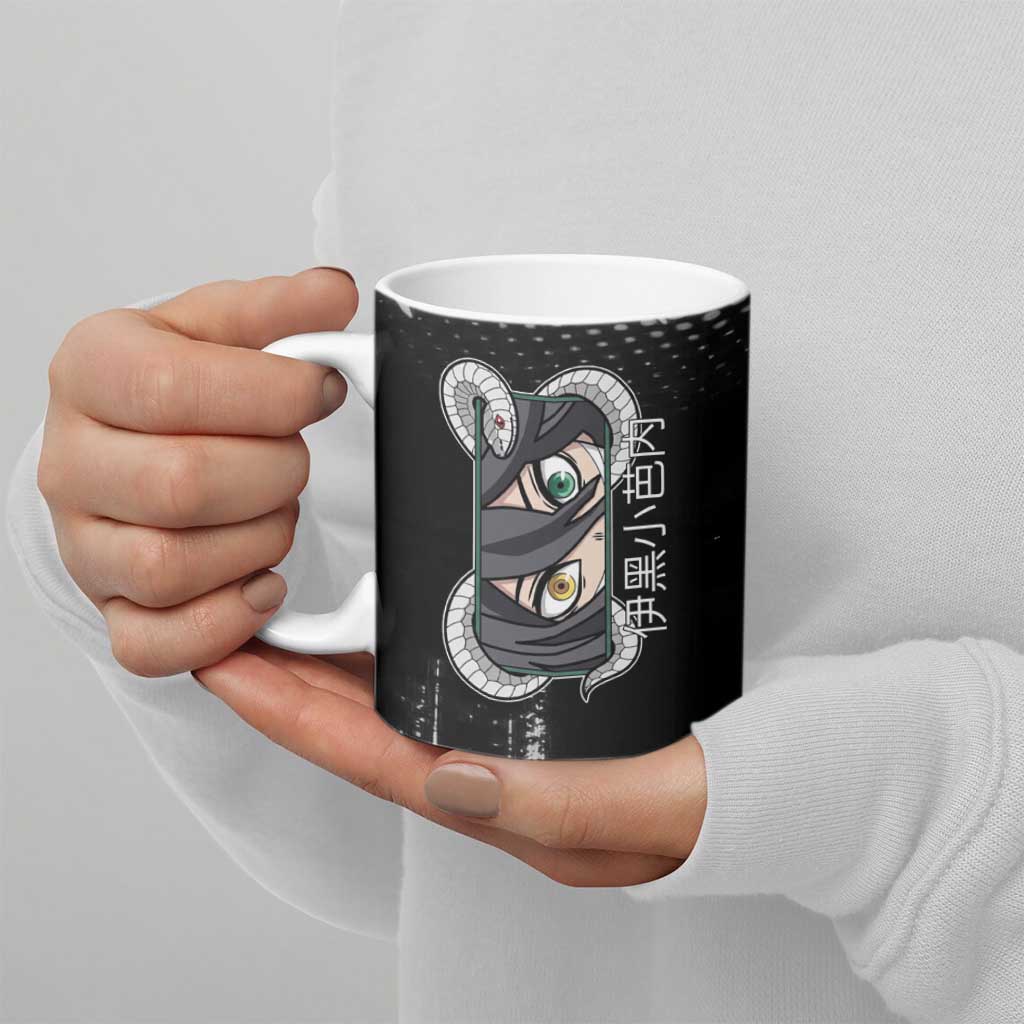 Obanai Iguro Demon Slayer Monochrome Ceramic Mug Design with Snake and Grunge Texture - The Mazicc