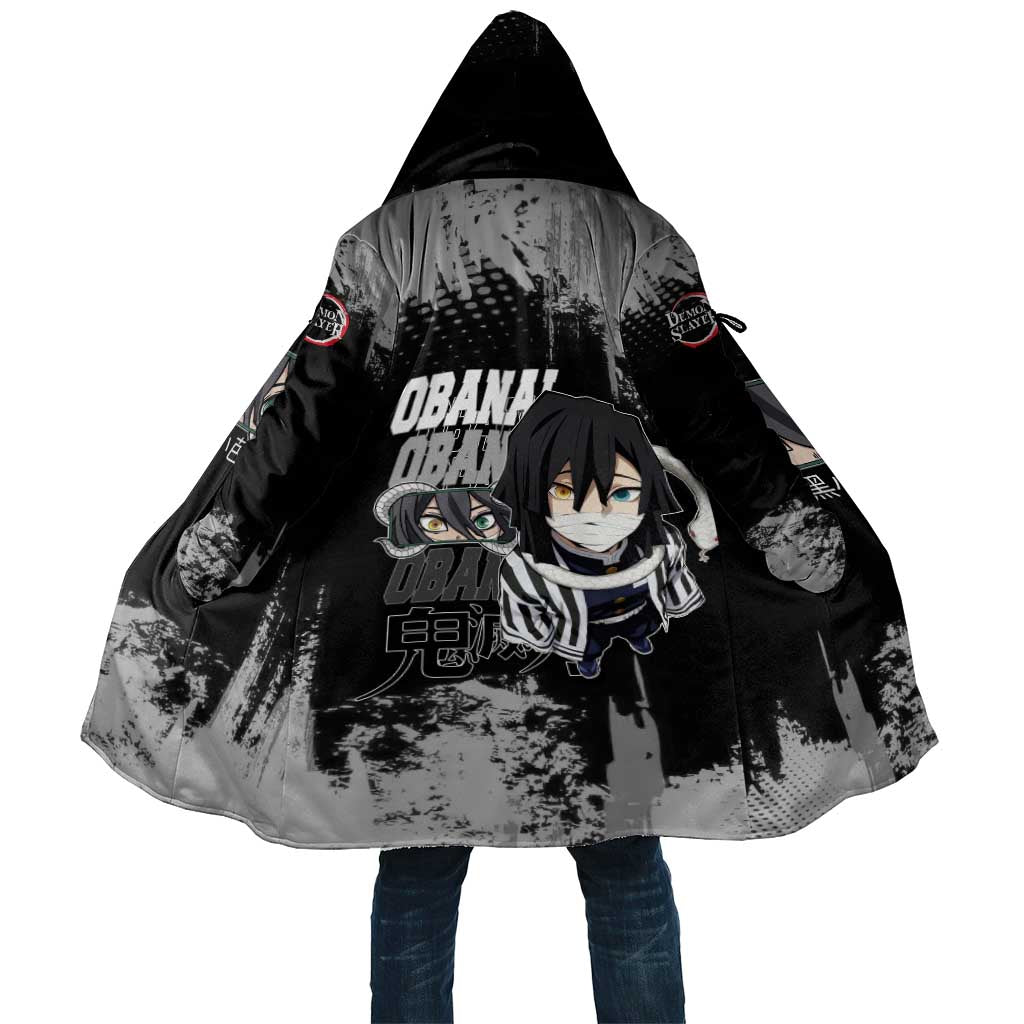 Obanai Iguro Demon Slayer Monochrome Cloak Design with Snake and Grunge Texture - The Mazicc