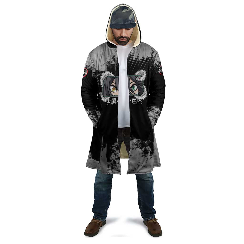 Obanai Iguro Demon Slayer Monochrome Cloak Design with Snake and Grunge Texture - The Mazicc