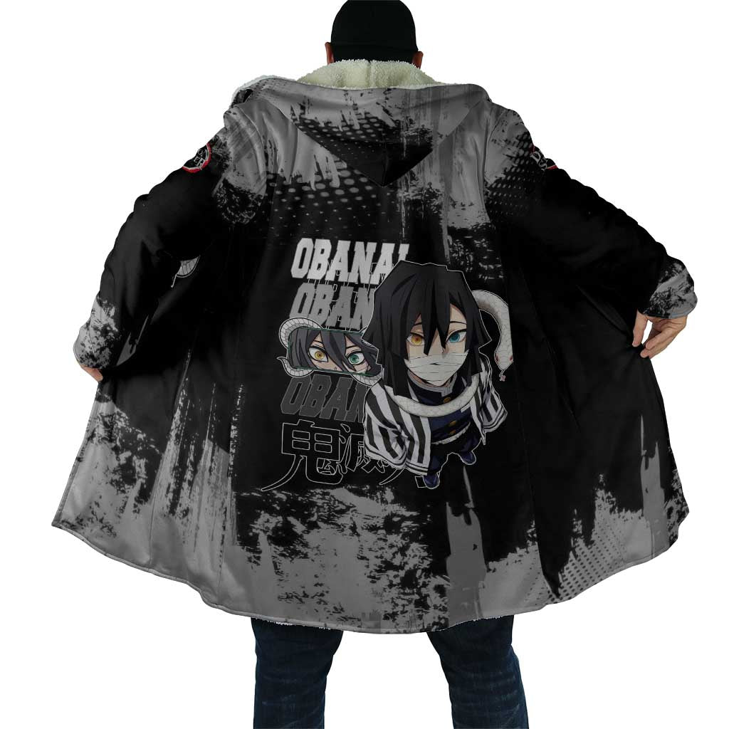 Obanai Iguro Demon Slayer Monochrome Cloak Design with Snake and Grunge Texture - The Mazicc