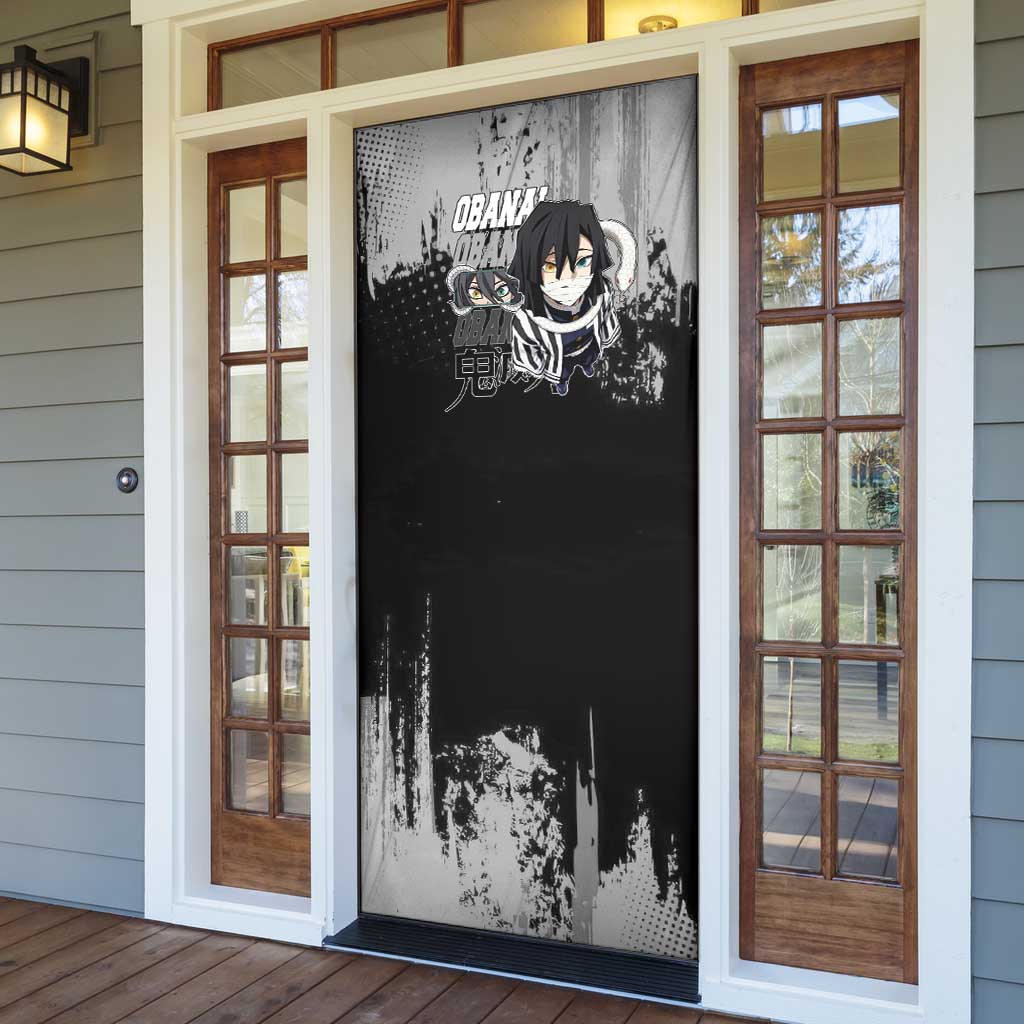 Obanai Iguro Demon Slayer Monochrome Door Cover Design with Snake and Grunge Texture - The Mazicc