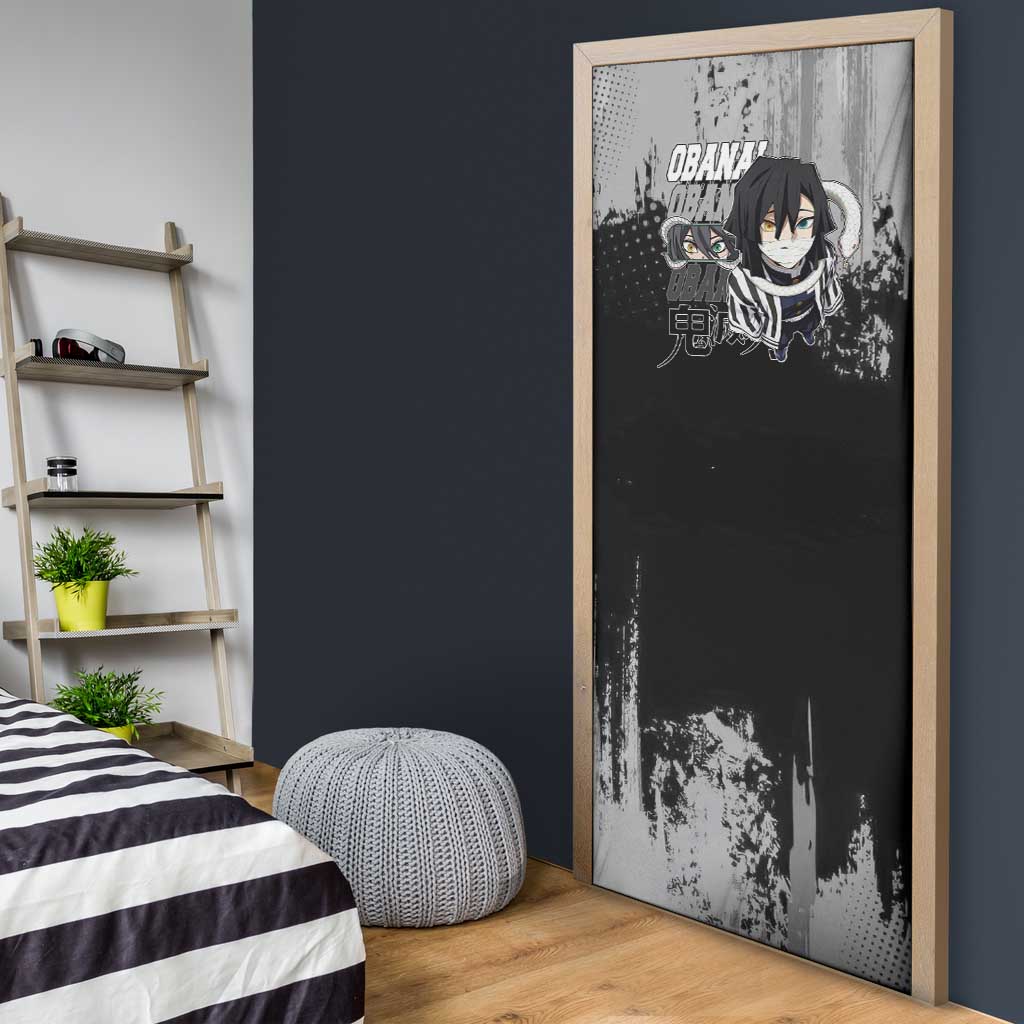 Obanai Iguro Demon Slayer Monochrome Door Cover Design with Snake and Grunge Texture - The Mazicc