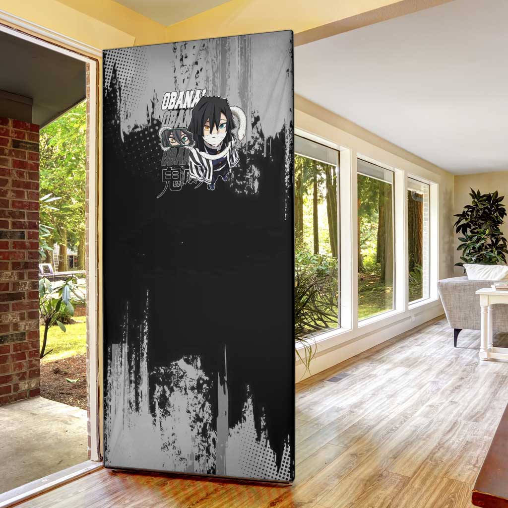Obanai Iguro Demon Slayer Monochrome Door Cover Design with Snake and Grunge Texture - The Mazicc
