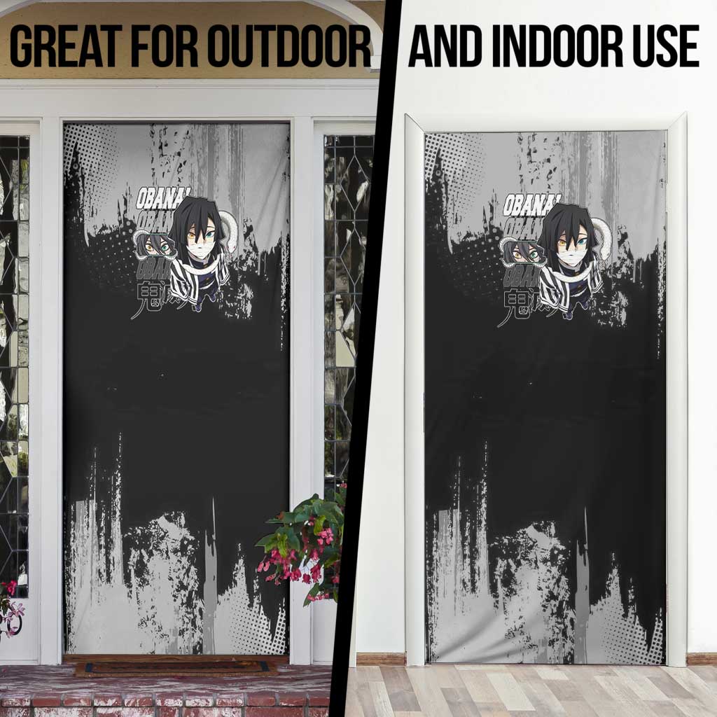 Obanai Iguro Demon Slayer Monochrome Door Cover Design with Snake and Grunge Texture - The Mazicc