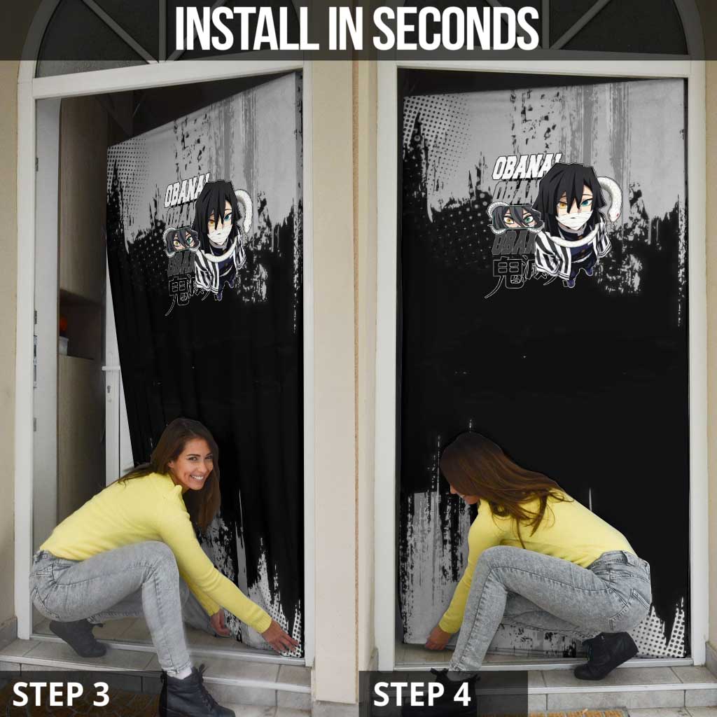 Obanai Iguro Demon Slayer Monochrome Door Cover Design with Snake and Grunge Texture - The Mazicc