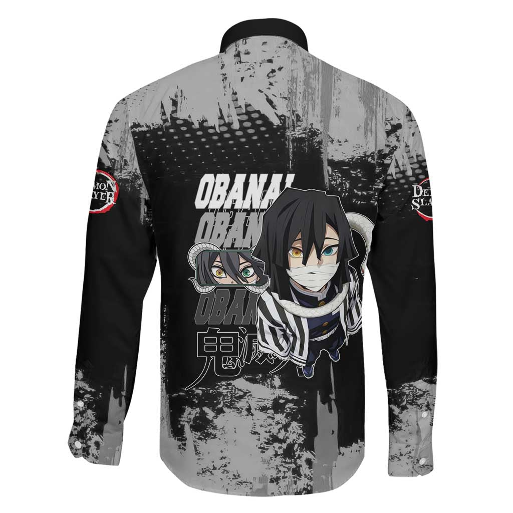 Obanai Iguro Demon Slayer Monochrome Family Matching Mermaid Dress and Hawaiian Shirt Design with Snake and Grunge Texture