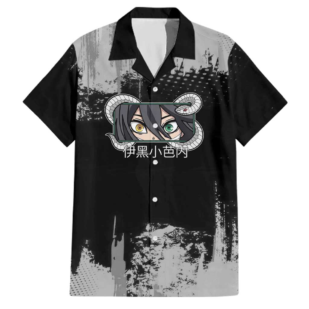 Obanai Iguro Demon Slayer Monochrome Family Matching Off The Shoulder Long Sleeve Dress and Hawaiian Shirt Design with Snake and Grunge Texture