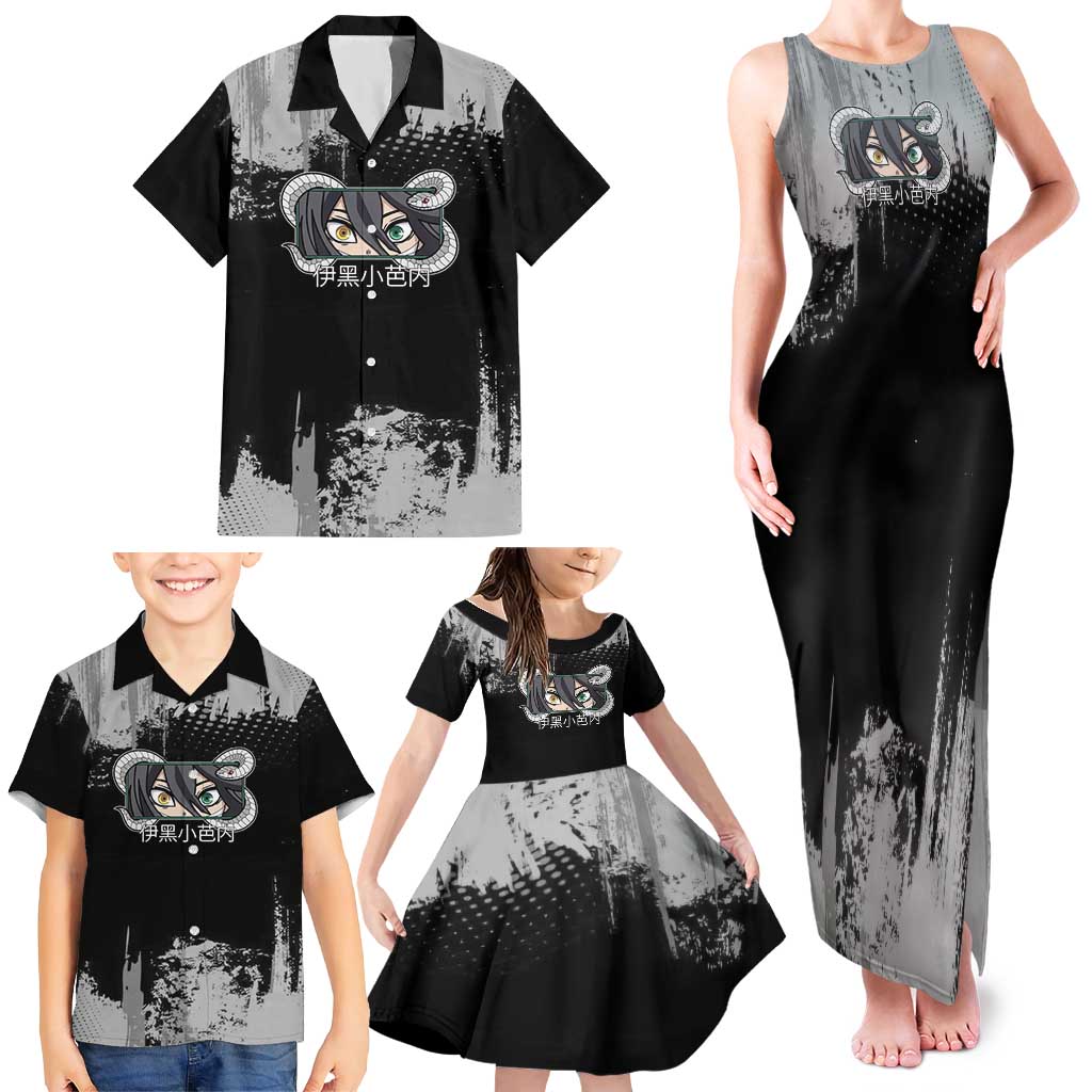 Obanai Iguro Demon Slayer Monochrome Family Matching Tank Maxi Dress and Hawaiian Shirt Design with Snake and Grunge Texture