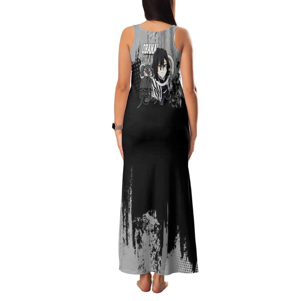 Obanai Iguro Demon Slayer Monochrome Family Matching Tank Maxi Dress and Hawaiian Shirt Design with Snake and Grunge Texture