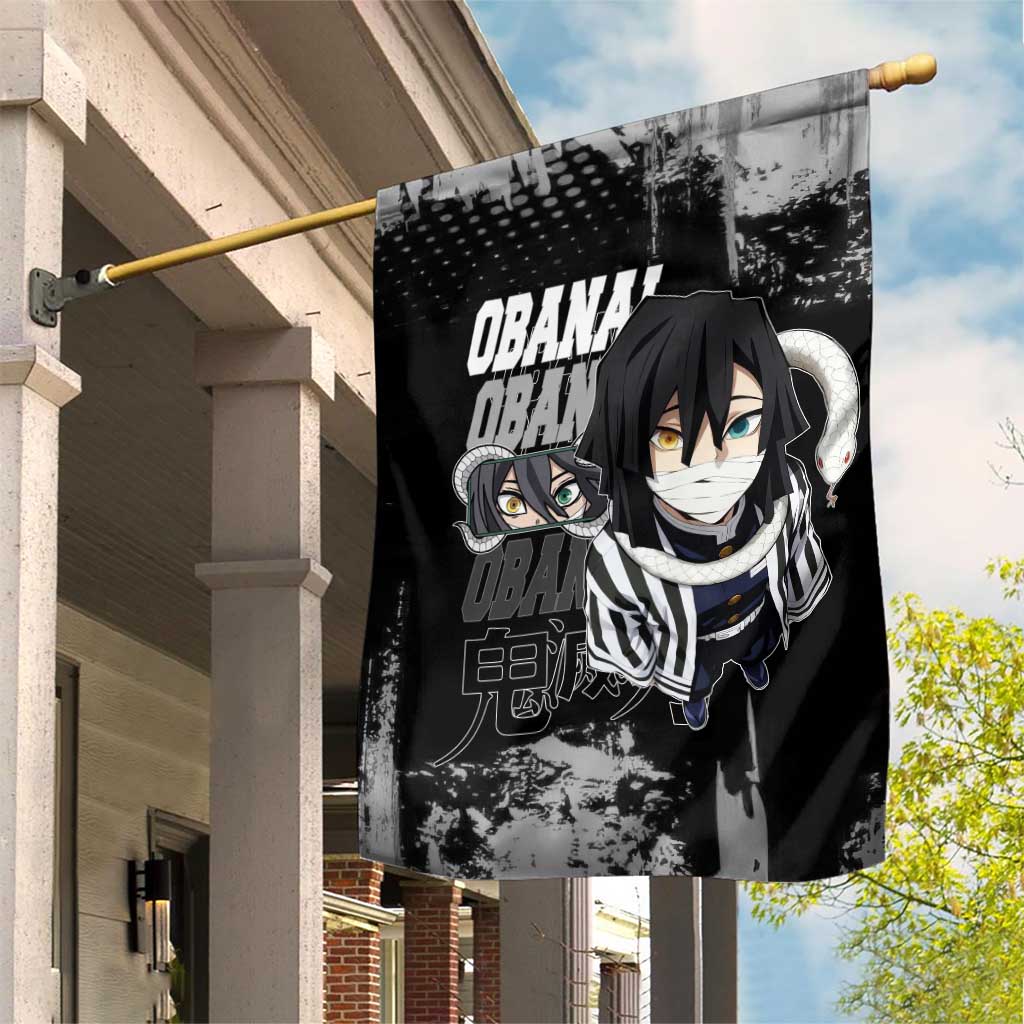 Obanai Iguro Demon Slayer Monochrome Garden Flag Design with Snake and Grunge Texture - The Mazicc