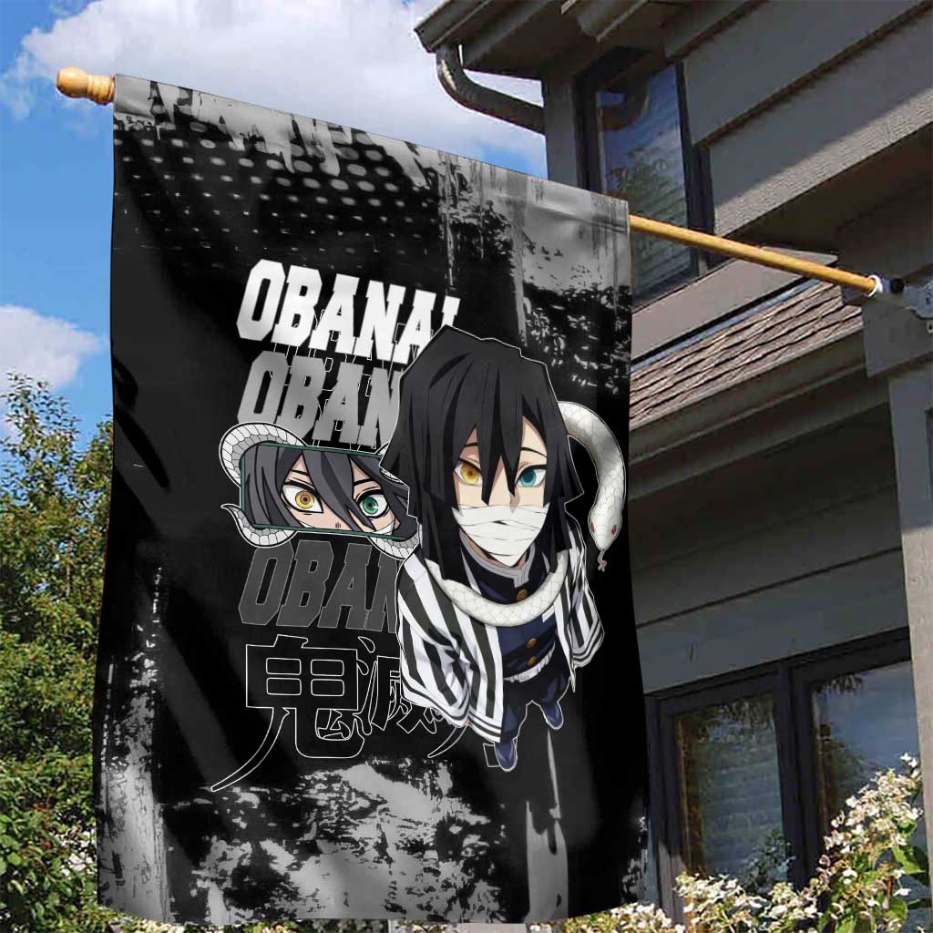 Obanai Iguro Demon Slayer Monochrome Garden Flag Design with Snake and Grunge Texture - The Mazicc