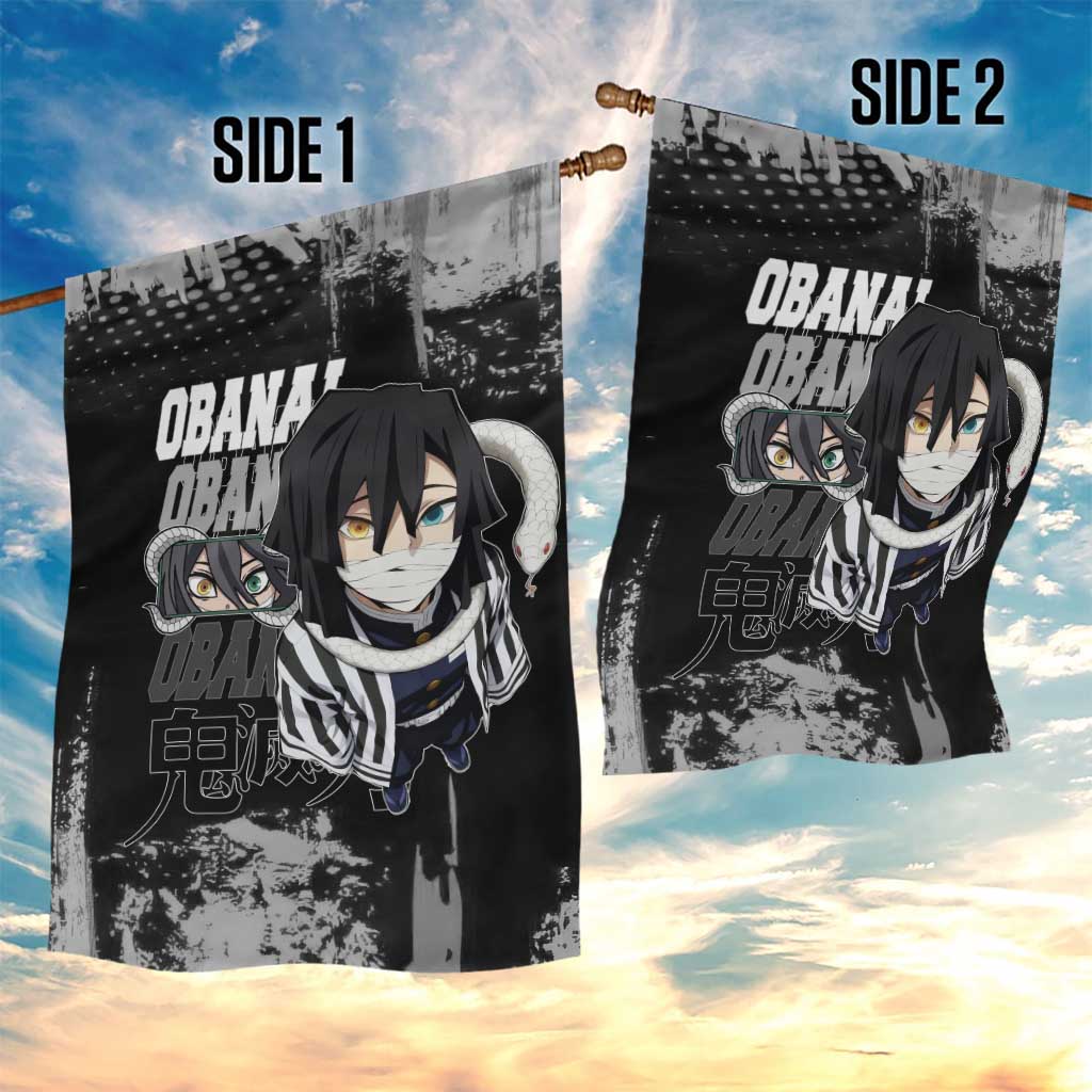 Obanai Iguro Demon Slayer Monochrome Garden Flag Design with Snake and Grunge Texture - The Mazicc