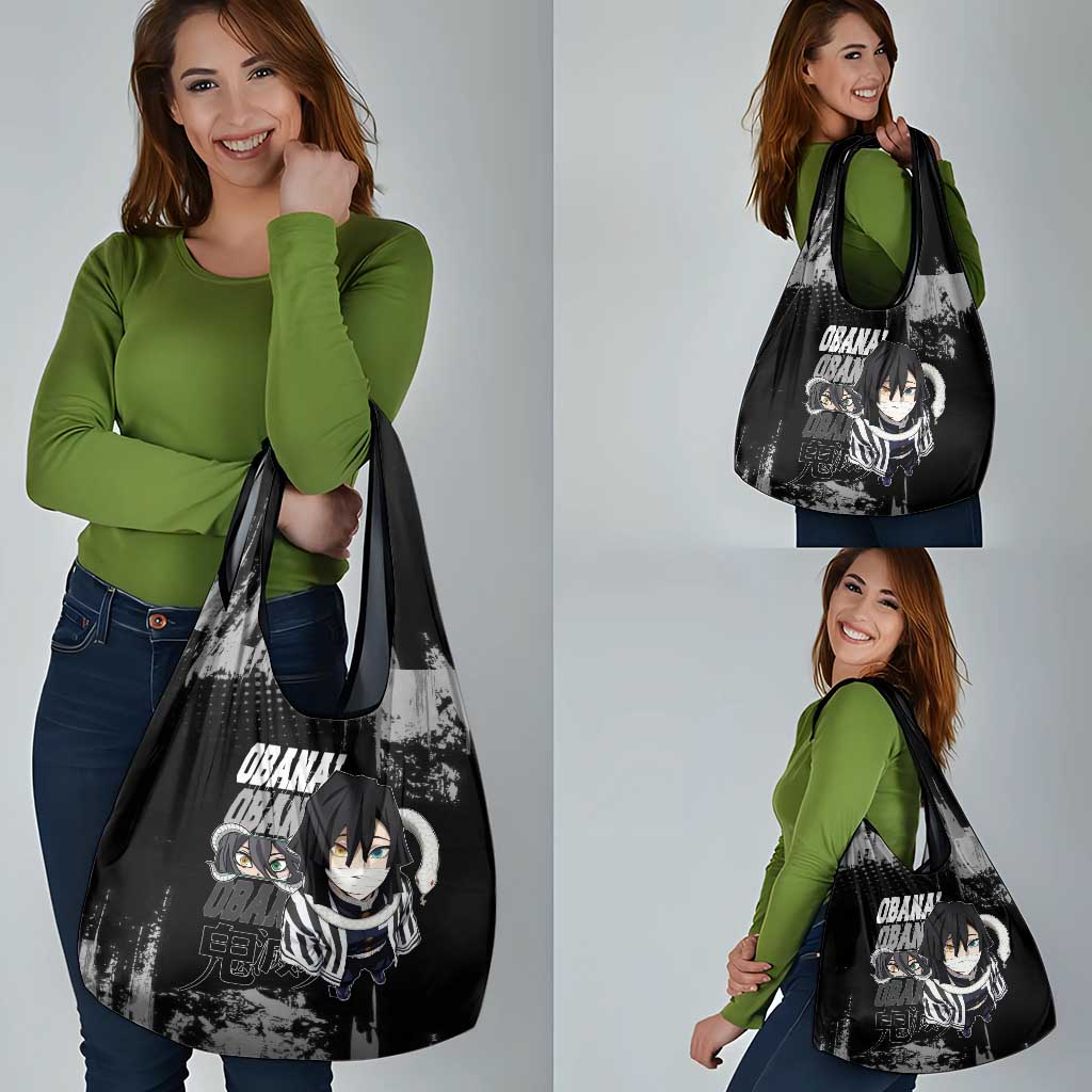 Obanai Iguro Demon Slayer Monochrome Grocery Bag Design with Snake and Grunge Texture - The Mazicc