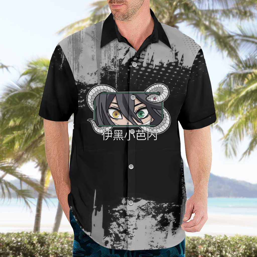 Obanai Iguro Demon Slayer Monochrome Hawaiian Shirt Design with Snake and Grunge Texture - The Mazicc