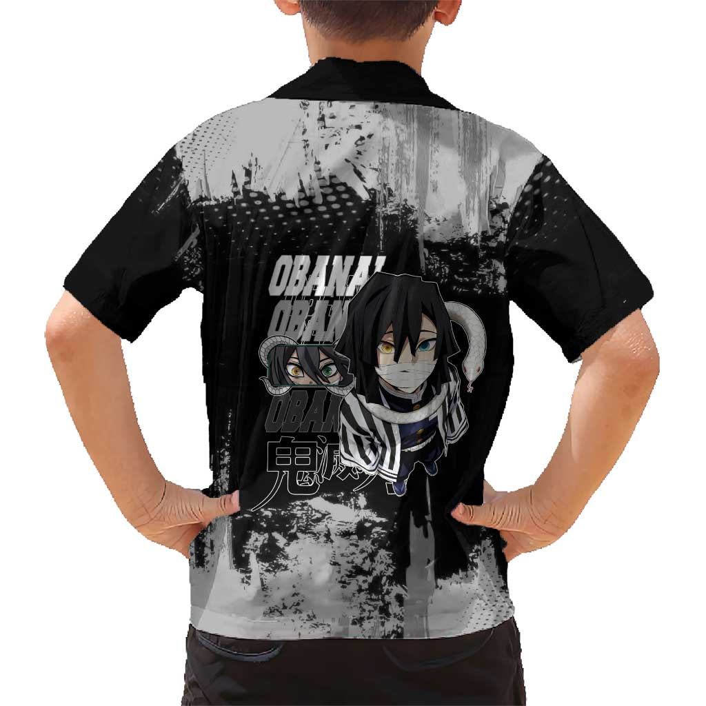 Obanai Iguro Demon Slayer Monochrome Hawaiian Shirt Design with Snake and Grunge Texture - The Mazicc