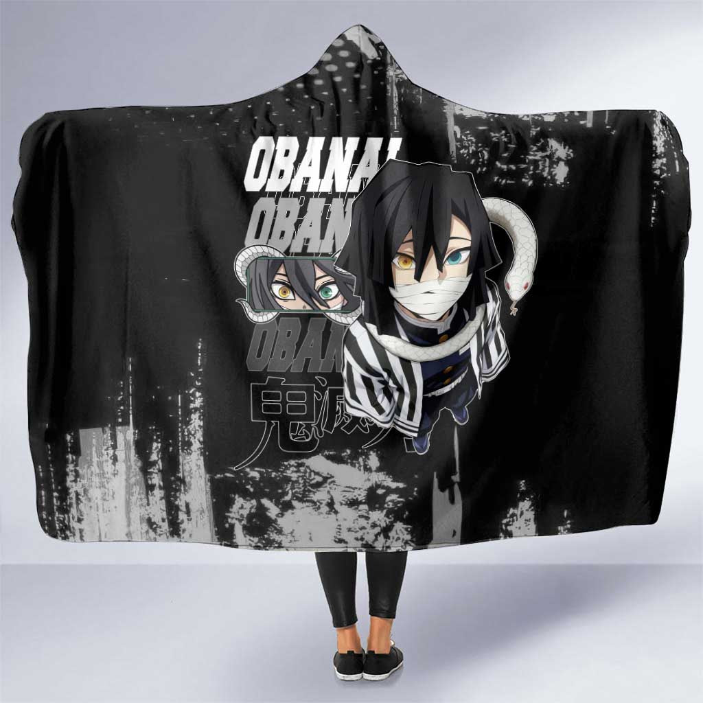 Obanai Iguro Demon Slayer Monochrome Hooded Blanket Design with Snake and Grunge Texture - The Mazicc