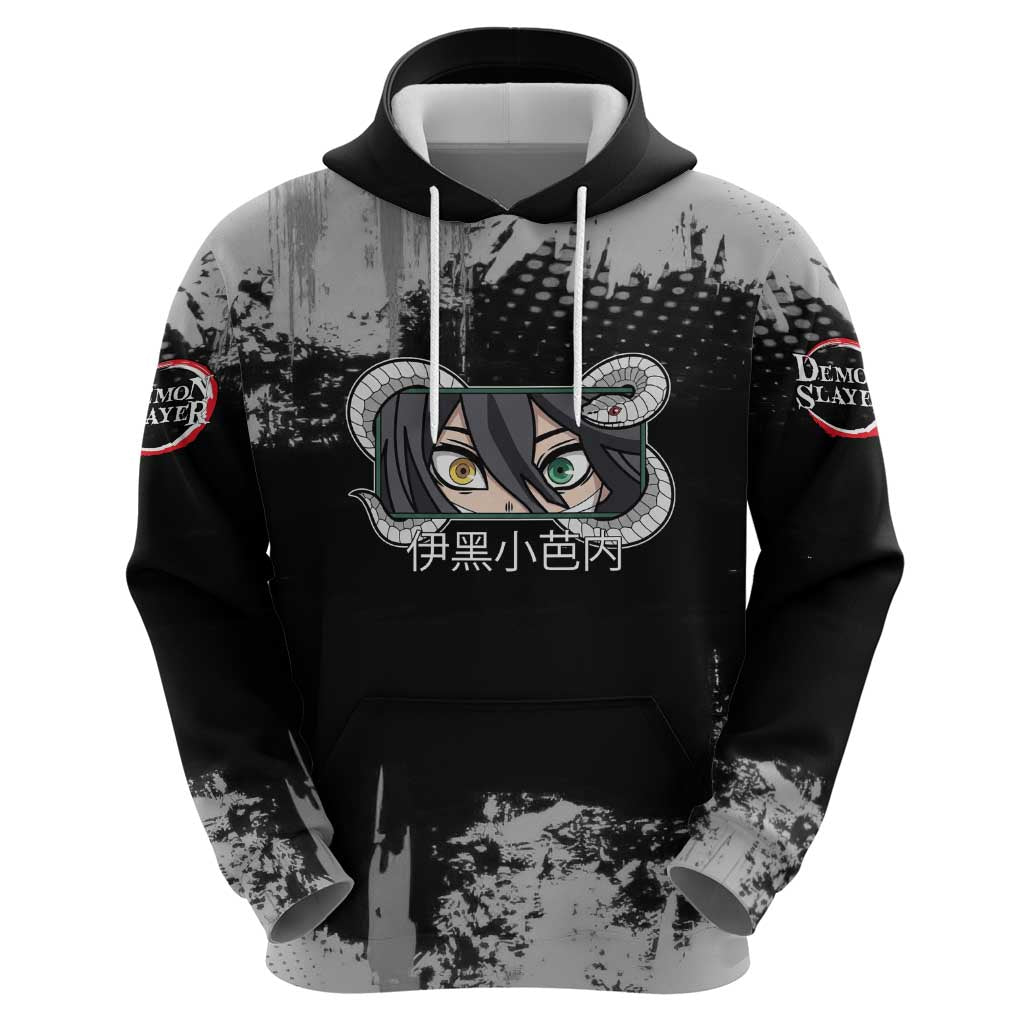 Obanai Iguro Demon Slayer Monochrome Hoodie Design with Snake and Grunge Texture - The Mazicc