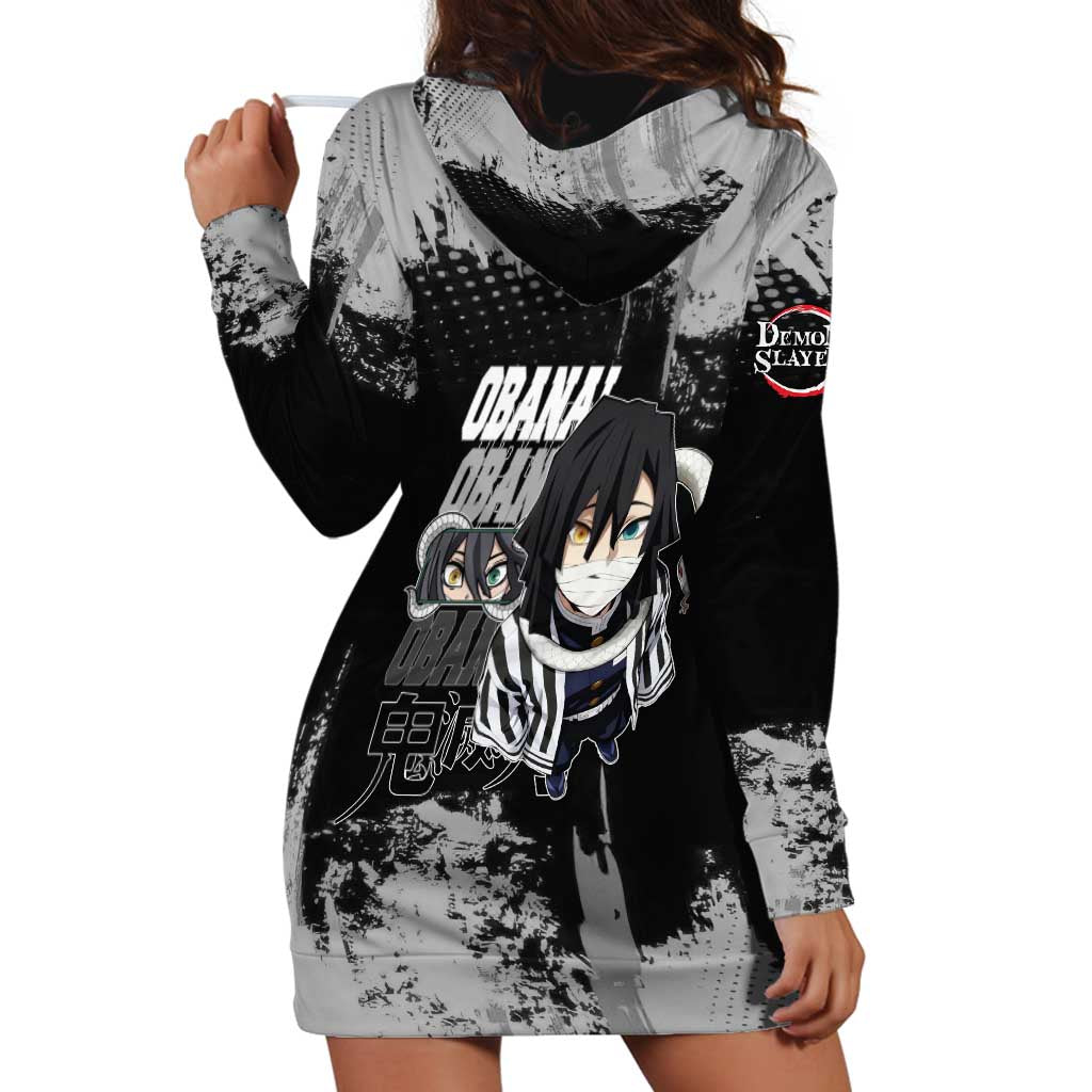 Obanai Iguro Demon Slayer Monochrome Hoodie Dress Design with Snake and Grunge Texture - The Mazicc