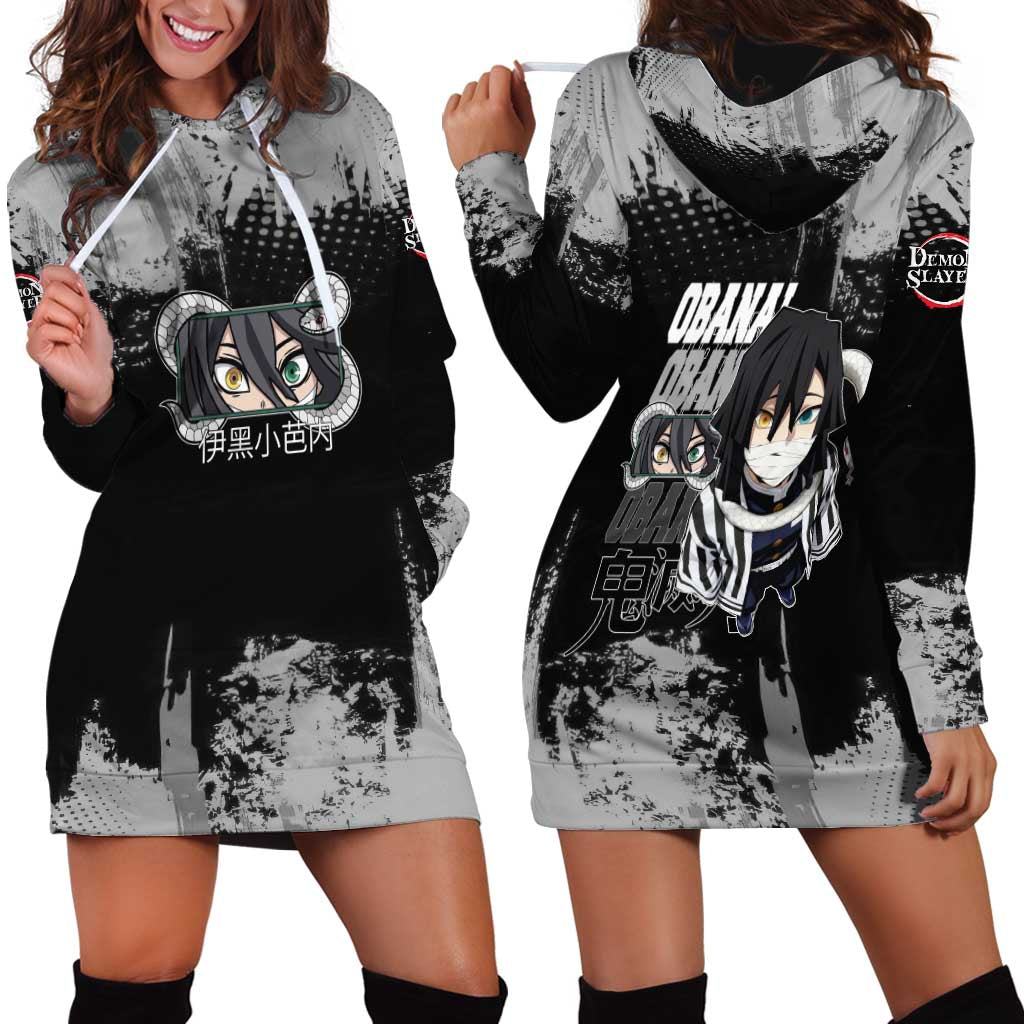 Obanai Iguro Demon Slayer Monochrome Hoodie Dress Design with Snake and Grunge Texture - The Mazicc