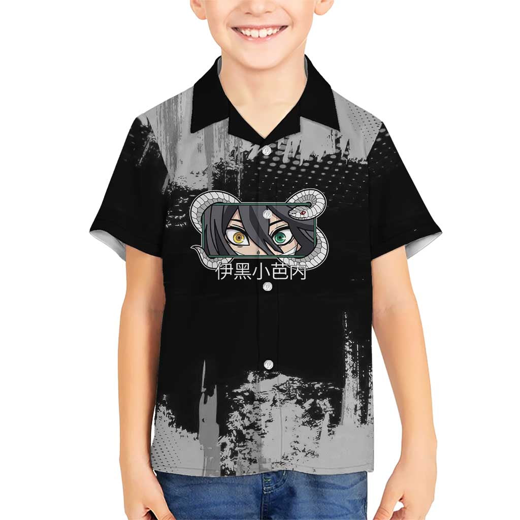 Obanai Iguro Demon Slayer Monochrome Kid Hawaiian Shirt Design with Snake and Grunge Texture - The Mazicc