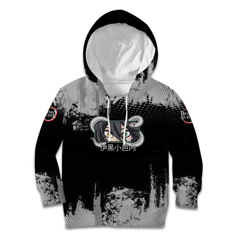 Obanai Iguro Demon Slayer Monochrome Kid Hoodie Design with Snake and Grunge Texture - The Mazicc