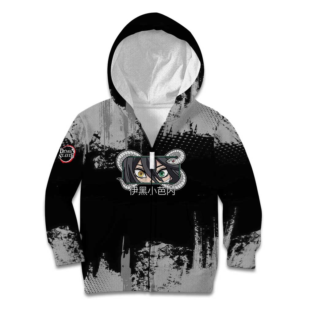 Obanai Iguro Demon Slayer Monochrome Kid Hoodie Design with Snake and Grunge Texture - The Mazicc