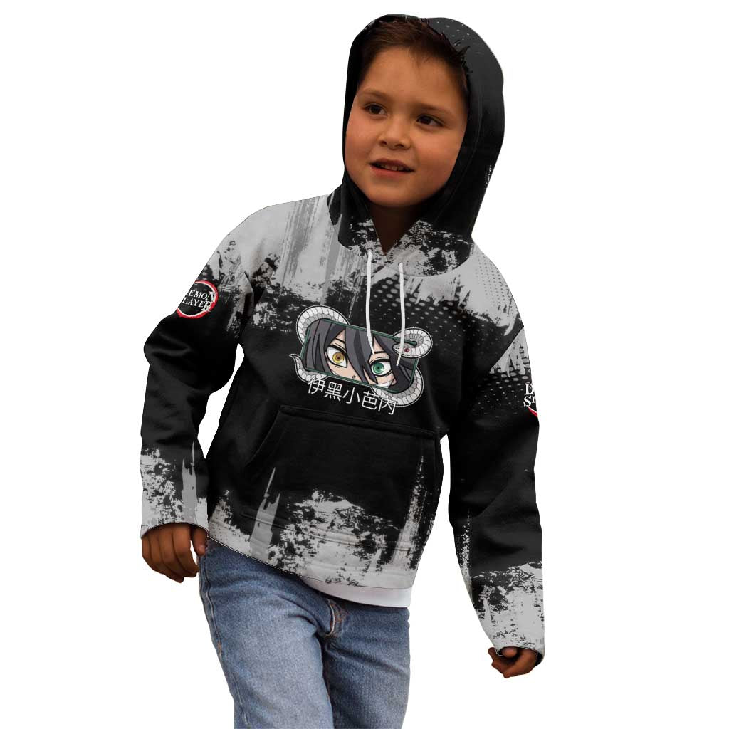 Obanai Iguro Demon Slayer Monochrome Kid Hoodie Design with Snake and Grunge Texture - The Mazicc