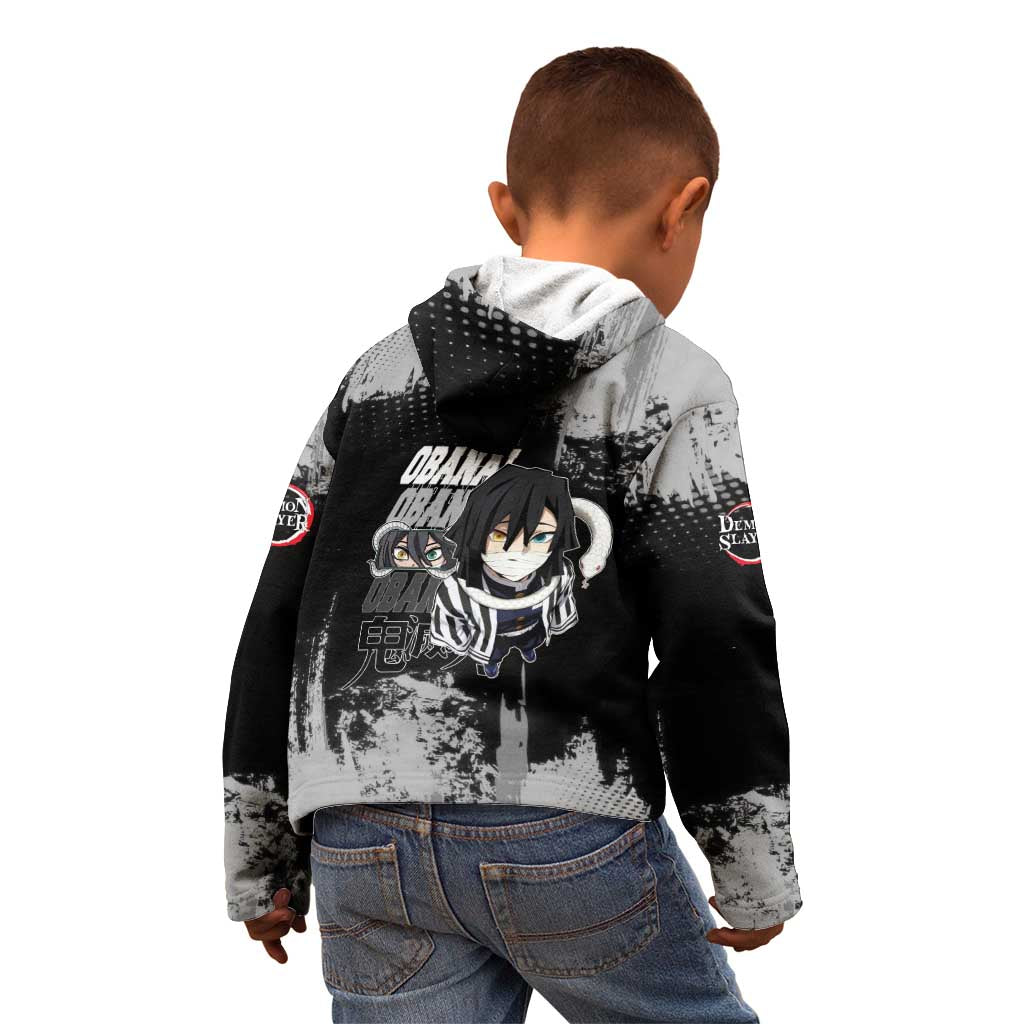 Obanai Iguro Demon Slayer Monochrome Kid Hoodie Design with Snake and Grunge Texture - The Mazicc