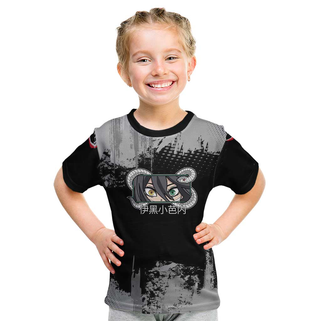 Obanai Iguro Demon Slayer Monochrome Kid T Shirt Design with Snake and Grunge Texture - The Mazicc