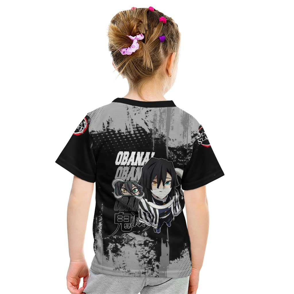 Obanai Iguro Demon Slayer Monochrome Kid T Shirt Design with Snake and Grunge Texture - The Mazicc