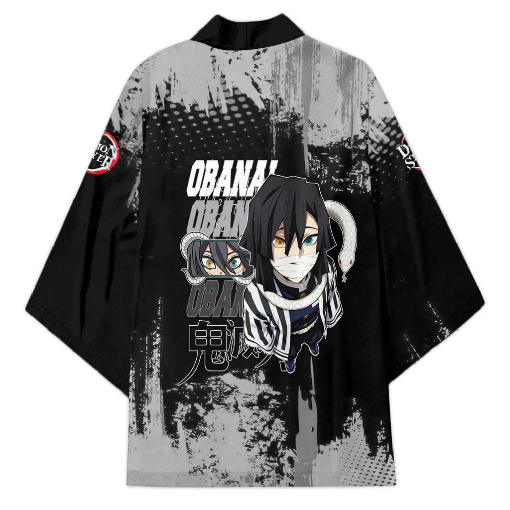 Obanai Iguro Demon Slayer Monochrome Kimono Design with Snake and Grunge Texture - The Mazicc