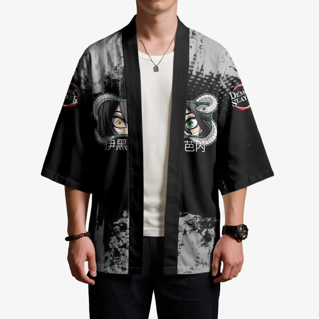 Obanai Iguro Demon Slayer Monochrome Kimono Design with Snake and Grunge Texture - The Mazicc