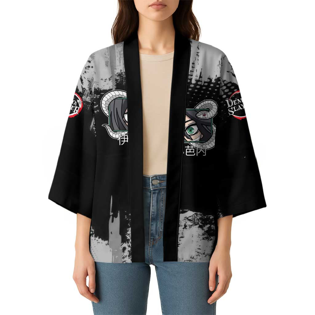 Obanai Iguro Demon Slayer Monochrome Kimono Design with Snake and Grunge Texture - The Mazicc